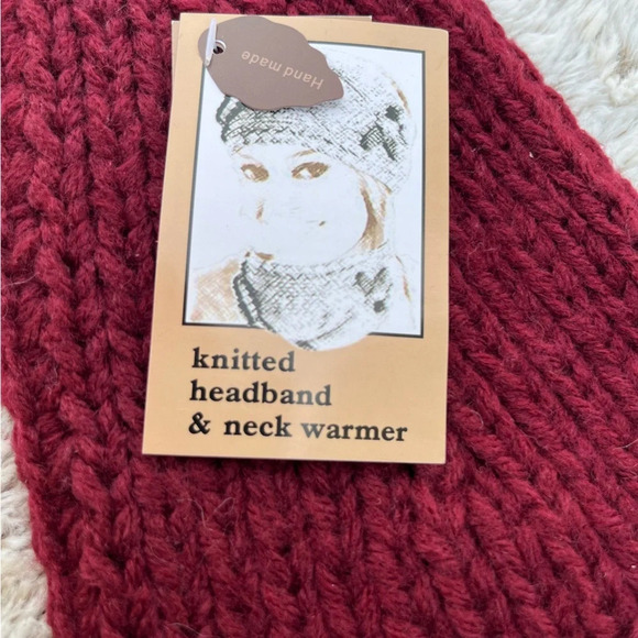 Hand Knit Head Wrap Headband / Neck Warmer Ear Warmer • Deep Red - Picture 2 of 5